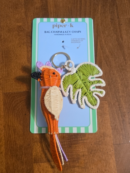 Piper K Accessories - piper•k Orange Parrot & Green Leaf Woven Keychain